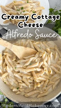 creamy cottage cheese alfredo sauce in a skillet