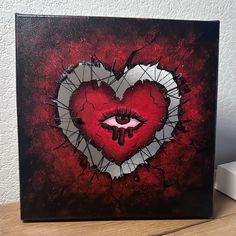 Ripped Heart Painting, Fancy Paintings Ideas, Red Monochrome Painting, Creepy Things To Paint, Vampire Painting Ideas, Human Heart Painting On Canvas, Surreal Art Easy, Vibe Painting Ideas, Painting Ideas Deep Meaning