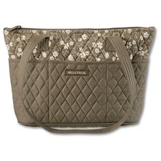 VINTAGE TAUPE FLORAL: A feedsack inspired floral print with light cream flowers and khaki vines on a warm taupe background. Quilted handbags and cotton wallets are lined with a 100% cotton ditsy floral print.SIZED JUST RIGHT: At 11" wide, 8.75” high, and 4" deep, the Small Tote is big enough to carry everything you need to work, school, shopping and travel. The straps on the lightweight quilted tote bag for women measure 26.5" long, with an 11" shoulder drop.10 DIFFERENT POCKETS: This multi comp Cotton Wallet, Budget Wallet, Taupe Background, Woodland Floral, Warm Taupe, Phone Wristlet, Fabric Handbags, Quilted Tote Bags, Fabric Purses