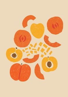 an orange and some other fruit on a beige background with the words, i love you