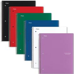 five spiral bound notebooks in assorted colors