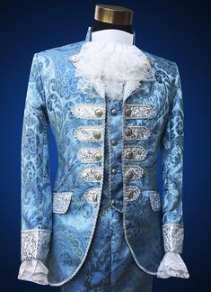 amp;nbsp;     Name:Blue Royal Mens Period Costume Medieval Renaissance Stage Performance Prince Charming Fairy Tale William Colonial Stage Costumes   Closure Type: Single Breasted   Color: Blue   Condition: Brand new   Occasion: Versatile   Include: 4 Pieces amp;nbsp; ( Jacket x 1pcs ,Pant x 1pcs ,Bowtie x 1pcs, Girdle x 1pcs )     Notice : Please remark your height and weight when you placed an order.   amp;nbsp;      amp;nbsp;      amp;nbsp; Gothic Victorian Dresses, Prom Men, Wedding Blazers, Prince Clothes, Prince Costume, Suits Prom, Court Dresses, Theatre Design, Lace Cuffs