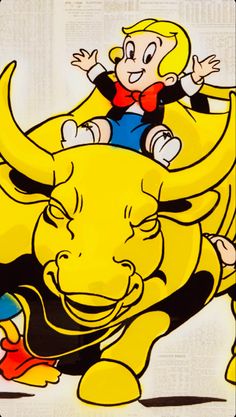 a cartoon character riding on the back of a rhinoceros with its mouth open