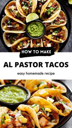 collage of tacos al pastor with text overlay Al Pastor Recipe, Tacos Al Pastor Recipe, Authentic Tacos, Al Pastor Tacos, Chile Relleno Recipe, Pastor Tacos, Caramelized Pineapple, Street Taco Recipe, Tacos Al Pastor