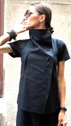 Black Linen Sleevless Top / Beautiful vest / Linen Vest | Etsy Vest Linen, Vest With Buttons, Sleevless Top, Womens Overalls, Linen Vest, Sleeveless Coat, Looks Black, Overalls Women, Black Linen