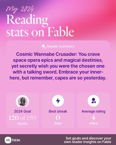 a pink and purple background with the words reading stars on table written in white text