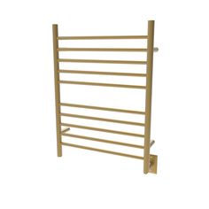 the heated towel rack is made from wood and has four bars on each side, along with