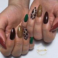 Bronze Nails Designs, Cowboy Nails, Maggie Mae, Boho Nails, Gel Paint, Fall Gel Nails, Nail Shimmer, Pointed Nails, Leopard Nails