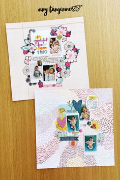 two scrapbook pages with different pictures on them