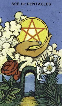 a tarot card with an image of a hand holding a pentagramles on it