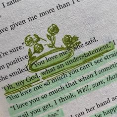 an open book with green ink on it and the words i love you so much