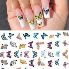 Nail Stickers Designs, Holographic Butterfly, Stone Nail Art, Dragon Nails, Butterfly Stickers, Manicure Nail Art, Colorful Nail Art, Nail Stickers Decals