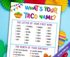 what's your taco name? printable poster