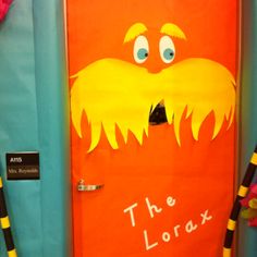 the lorax door is decorated for halloween