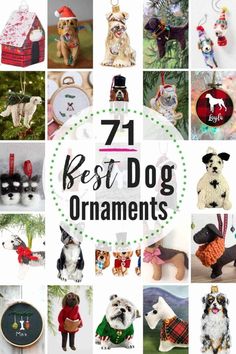 the top ten best dog ornaments are featured in this collage with text overlay