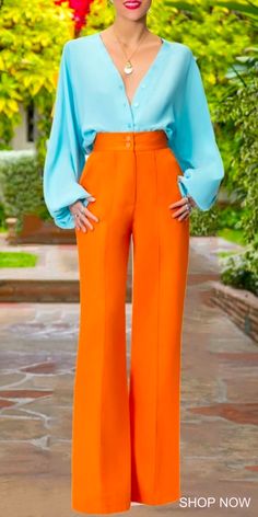 Fashion Jumpsuits, Colour Combinations Fashion, Color Combos Outfit, Mode Kimono, Color Blocking Outfits, Orange Pants, Color Combinations For Clothes, Outfit Chic, Colour Blocking