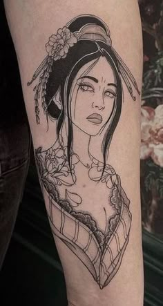 Geisha Skeleton Tattoo, Geisha Tattoo Half Sleeve, Simple Geisha Tattoo, Small Geisha Tattoo, Black Geisha Tattoo, Japanese Geisha Tattoo Traditional, Japanese Lady Tattoo, Geisha Mask Tattoo, Geisha Tattoo Design For Men