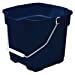 a blue plastic bucket with white handles