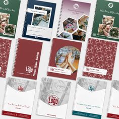 several brochures are displayed on a white surface with red and green accents, including christmas wreaths