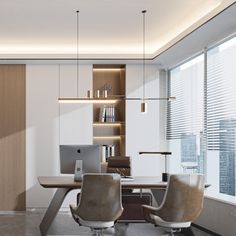 an office with two chairs and a desk