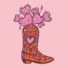 a drawing of a cowboy boot with hearts on it's bootstrings