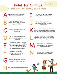 rules for outings the abcs of safety & manners - printable poster