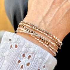 Wrap Beaded Bracelets | Small Seed Bead Stretch Wraps | Mixed Metal – Strands and Bands by Fran Everyday Stretch Bracelet With Faceted Beads, Hand-strung Wrap Bracelet With Round Beads, 3 Color Schemes, Beaded Diy, Diy Jewellery Designs, Bead Collection, Bracelets With Meaning, Wire Jewelry Tutorial, Beaded Cuff Bracelet