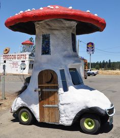 a car made to look like a mushroom house