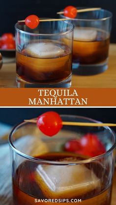 Anejo Tequila Cocktails Recipe, Tequila Manhattan, Rye Drinks, Tequila Mix, Flavored Tequila, Sipping Tequila, Manhattan Cocktail, Cocktails To Try, Boozy Drinks