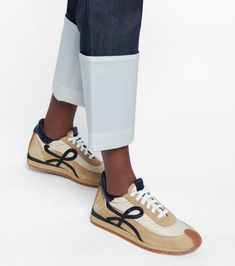 Flow Runner suede sneakers in beige Loewe Sneakers, Loewe Flow Runner, Fall And Winter Boots, Loewe Fashion, Outfit Style Ideas, Winter Footwear, Next Shoes, Shoes Fall, Denim Sneakers