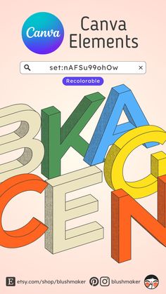 an advertisement for the canva elements font and 3d text design contest, featuring colorful letters