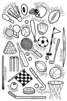 hand drawn illustration of sports related items