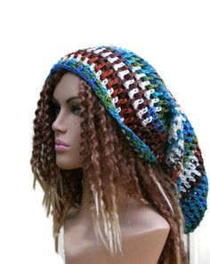 Dreadlocks hat, Very long hat, Dread Tam hat, Slouchy Beanie, Hippie slouch Hat Handmade Dreadlocks, Long Hat, Tam Hat, Crochet Bodycon Dresses, Long Dreads, Trendy Headbands, Crochet Dreads, Purple Sage, Black Crochet Dress