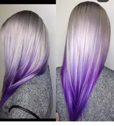 Silver Hair With Purple Ends, Blonde Hair With Purple Underneath, Silver And Purple Hair, Hair Cut Pic, Purple Blonde Hair, Exotic Hair Color, Long Silver Hair, Light Purple Hair, Pink Blonde Hair