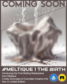 an advertisement for meltique the birth is shown in black and white, with text on it