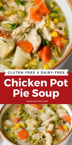 chicken pot pie soup with carrots, celery and corn