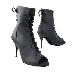 SH Women's Customized Heel Jazz Shoes Lace-up Dance Heels Boots Black Fitted Black Lace-up Dance Shoes, Black Synthetic Ankle-high Lace-up Boots, Black Ankle-high Synthetic Lace-up Boots, Black Jazz Shoes, Dance Shoes Jazz, Dance Boots, Dance Heels, Jazz Shoes, Costume Shoes