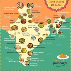 india map with all the different dishes and names on it, including rice dishes