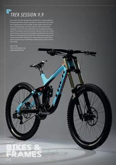 a blue and black bike is shown in this advertisement for trek session 9 0 bikes & frames