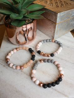 I'm a San Francisco native and all of my designs are inspired by our breathtaking coastline. My beautiful, handmade bracelets are a combination of natural stones and lava rocks. The lava rocks will absorb your essential oils and slowly release the scent throughout the day. Simply choose your favorite single oil or blend, add 1-2 drops on your bracelet and rub gently to encourage the oil to absorb. Now you're ready to take your favorite scents on your wrist while running errands, hitting the grocery store, or dropping the kids at school! Stones: Gray Jasper Pink Zebra Jasper Black Lava Rose Gold Metallic Lava No returns or exchanges but please contact me if you have any problems with your order. Pink Zebra Jasper, Essential Oil Bracelet, Lava Bracelet, Zebra Jasper, Hippie Bracelets, Pink Zebra, Lava Rock, Favorite Scents, Pink Stone