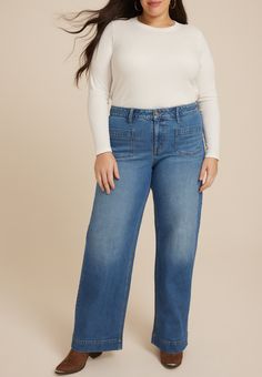 Plus Size Patch Pocket High Rise Wide Leg Jean - Materials & Care:imported - 73% cotton 25% lyocell 2% elastane - machine wash Spirit Jeans, 2024 Fits, Maurices Plus Size, High Rise Wide Leg Jeans, Curvy Jeans, Jeans Material, Flowy Tops, List Style, Plus Size Jeans