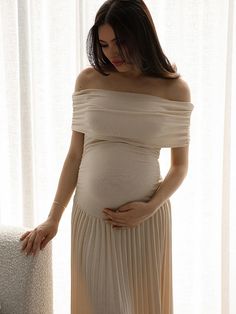 Momyknows Apricot Off Shoulder Ruched Pleated Big Swing Elegant Evening Gown Maternity Boho Photoshoot Baby Shower Maxi Dress Summer Baby Shower Dress For Mom, Boho Baby Shower Outfit For Mom, Baby Shower Gowns For Moms, Maternity Baby Shower Outfit, Gender Reveal Outfit For Mom, Baby Shower Outfits For Mom, Baby Shower Dress For Mom, Babyshower Dress, Maternity Boho