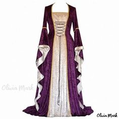 Olivia Mark - Halloween Adult Court Noble Robe with Ancient Bell Sleeves - Perfect for Stage Performances Retro Gown, Elvish Wedding, Gaun Abad Pertengahan, Medieval Princess, Medieval Cosplay, Medieval Gown, Medieval Dresses, Medieval Clothes, Long Dresses Elegant