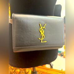 Saint Laurent Ysl Smooth Calfskin Monogram Kate Belt Black Bag Great Condition ( Detailed Photos- See Condition And Any Scratches ) Year 2019 Base Length: 7inch Height: 4.7 In Width: 1.75 In Belt Length: 46 Inches Gold Hardware. Great Condition. Some Stickers Still Attached ( See Blue Protection Sticker In The Video ). Purchased From Fashionphile In 2021. 100% Authentic Designer Leather Bags With Logo, Designer Shoulder Bag With Logo For Evening, Classic Evening Bags With Logo, Designer Evening Shoulder Bag With Logo, Black Rectangular Bag With Designer Logo, Designer Monogram Rectangular Bags, Elegant Business Bags With Logo, Black Rectangular Designer Logo Bag, Black Designer Logo Rectangular Bag