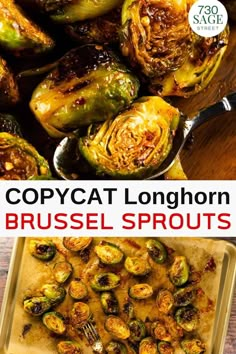 an image of brussel sprouts with the title copycat longhorn brussels sprouts