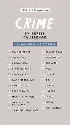 Crime TV Series Instagram Story Template by @kelseyinlondon #InstaStory #StoryTemp #InstagramStory #InstagramTemplate #Instagram #InstagramStoryTemplate #Crime #CrimeTV #TVSeries #Challenge #Checklist Freetime Activities, Not Musik, Tv Series To Watch