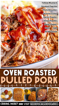 an advertisement for pulled pork on a plate