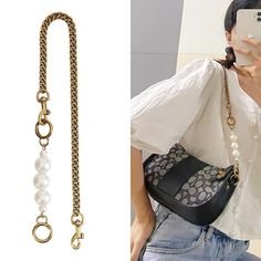 "Peasrl Chain Metal Purse Chain bag chain replacement strap purse chain bag strap purse handle bag hardware (ST_BL_138) Width of Chain: 10mm (0.4\") Material: Metal Two metal buckles are included for whole chain length. It is easy to connect to purse. ----------------------------------------------------------------------------------------------------------------- WE SHIP INTERNATIONALLY.  Estimates delivery time: USA : 10-20 business days Other countries : 14-30 business days Any question? Contact me and I will be happy to help you. THANKS!" Diy Purse Handles, Diy Handbags, Purse Outfit, Metal Purse, Bag Hardware, Fashion Fantasy, Metal Slide, Strap Purse, Metallic Purse