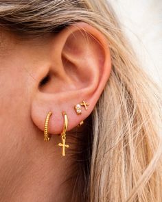 Erin Earrings-Cross Dangle Earring-Jill Earrings from BEADS by tara Dainty Gold Earrings, Earrings Beads, Stacked Earrings, Gold Vermeil Jewelry, Ear Stack, Gold Pearl Earrings, Jewelry Lookbook, Sell Gold, Vermeil Jewelry