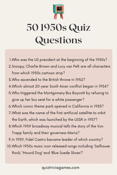 a poster with the words 50 years quiz questions